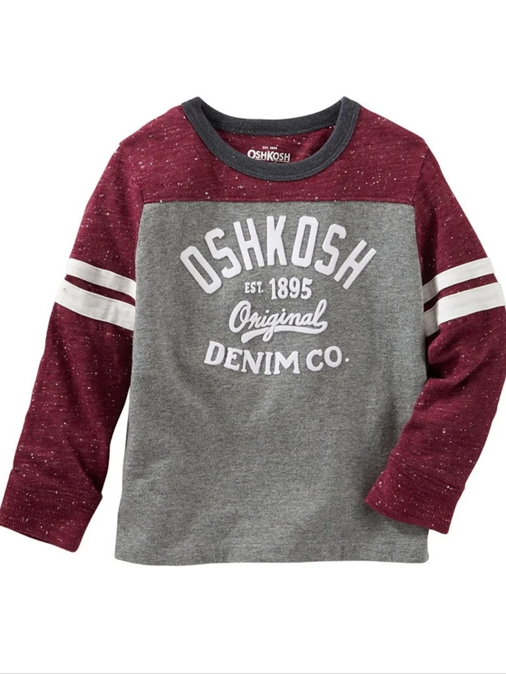 OshKosh B'gosh Burgundy Gray and White Varsity Logo Tee Baby Boy Size 9m NWOT
